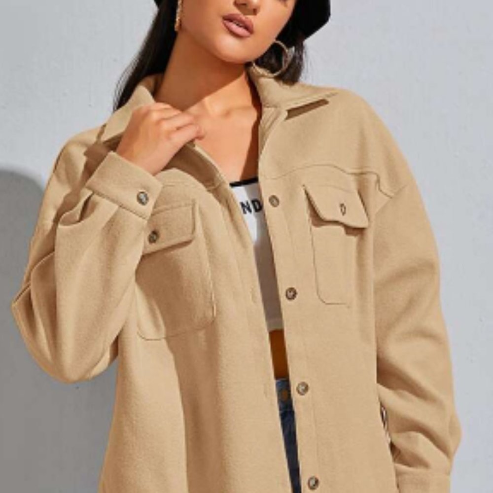 🌸 SHEIN FLAP POCKET DROP SHOULDER OVERCOAT KHAKI 🌸